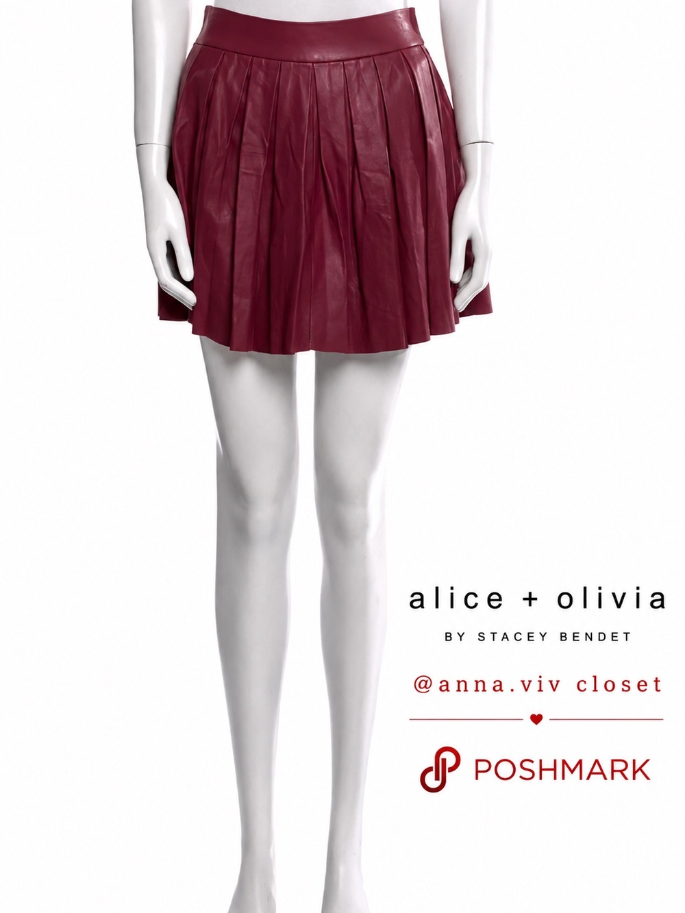 Alice + Olivia Coral-Red Suede Pleated Skater Skirt